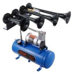 Paineilmaäänitorvisarja neljällä torvella kaksitoista volttia kuuden litran säiliöllä ruostumattomista materiaaleista