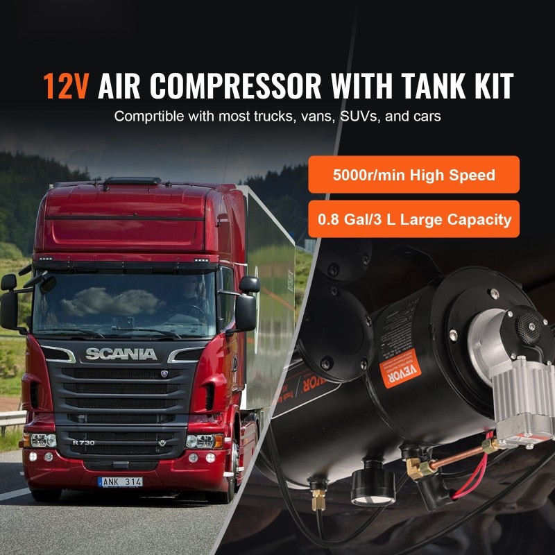 Ajoneuvon paineilmakompressori 12 volttia 3 litran säiliöllä työpaine 90–120 psi automaattinen