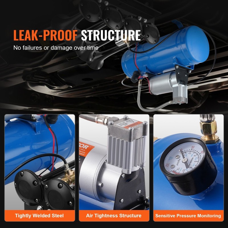 Ajoneuvoon asennettava 12V ilmakompressori 6 l säiliöllä työpaine 90–120 psi