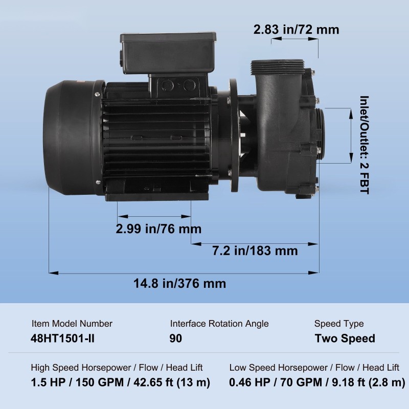 Porealtaan kaksinopeuksinen pumppu 48-runko 1100W ja 250W 35 m³/h 2 tuuman liitännät