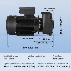 Kaksinopeuksinen porealtaan pumppu 56-runko kuparimoottori 2-tuumaiset portit 1900W 450W