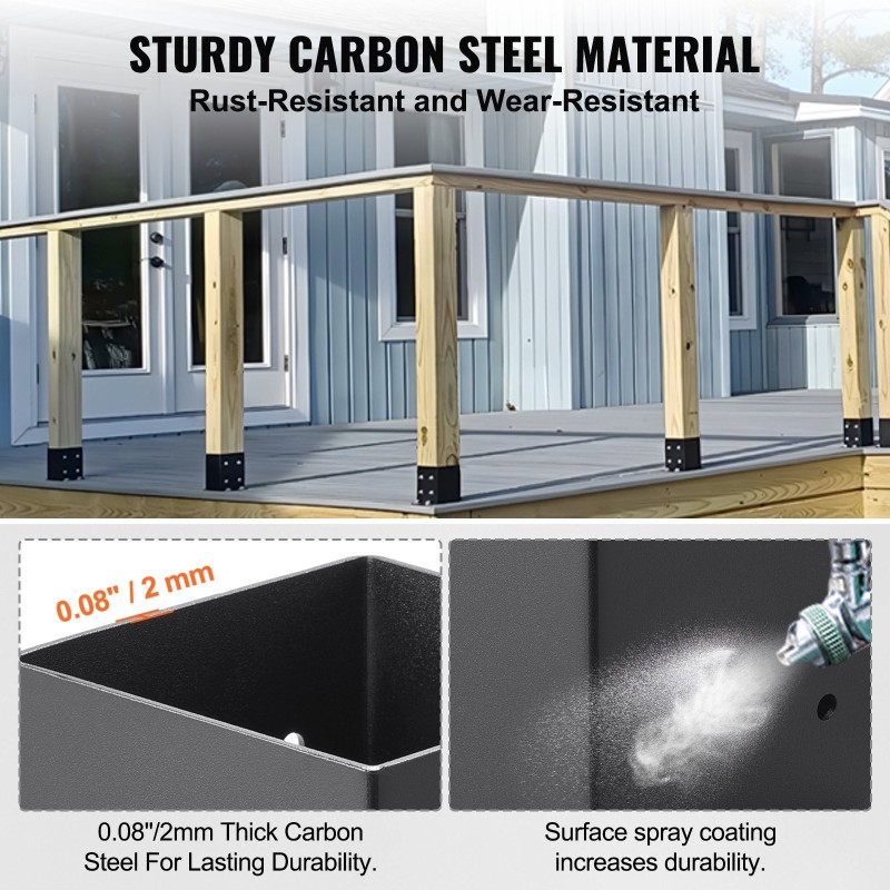 Pylväspohjat hiiliterästä mattamusta jauhemaalaus 4 kpl 6x6 vakiopylväille