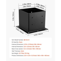 Tolppakannakkeet hiiliterästä sisämitat 92x92 mm 8 kpl sopii 4x4-puutolpille