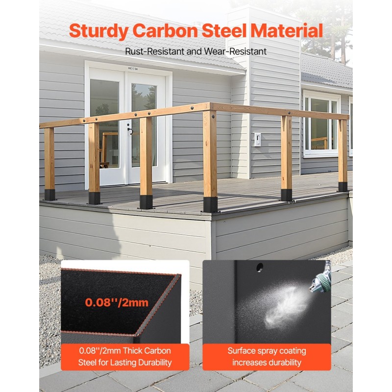 Pylvästuki hiiliterästä sisämitta 142 x 142 mm 4 kpl musta terassille