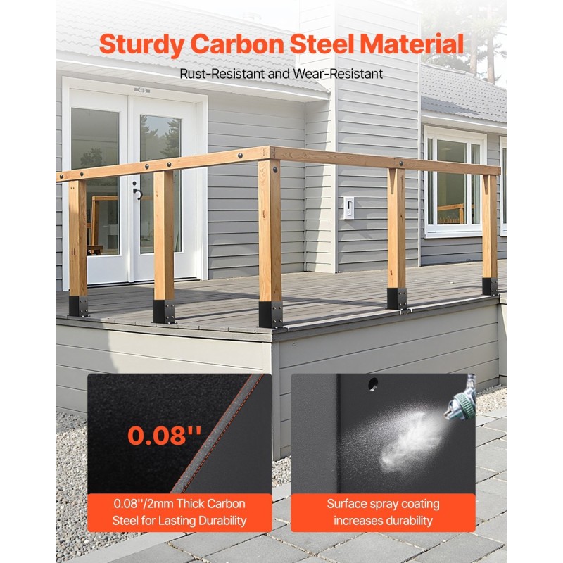 Pilarinjalustasarja hiiliteräs 91x91 mm 4x4-puupilareille 10 kpl musta