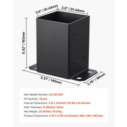 Pilarinjalustasarja hiiliteräs 91x91 mm 4x4-puupilareille 10 kpl musta