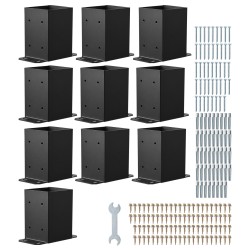 Pilarinjalustasarja hiiliteräs 91x91 mm 4x4-puupilareille 10 kpl musta
