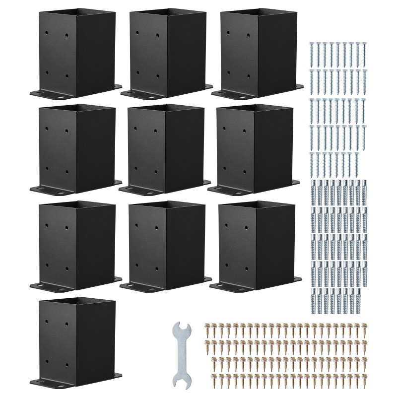 Pilarinjalustasarja hiiliteräs 91x91 mm 4x4-puupilareille 10 kpl musta