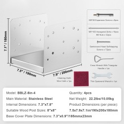 Pylväsjalusta ruostumatonta terästä säädettävä 203,2x203,2 mm 4 kpl