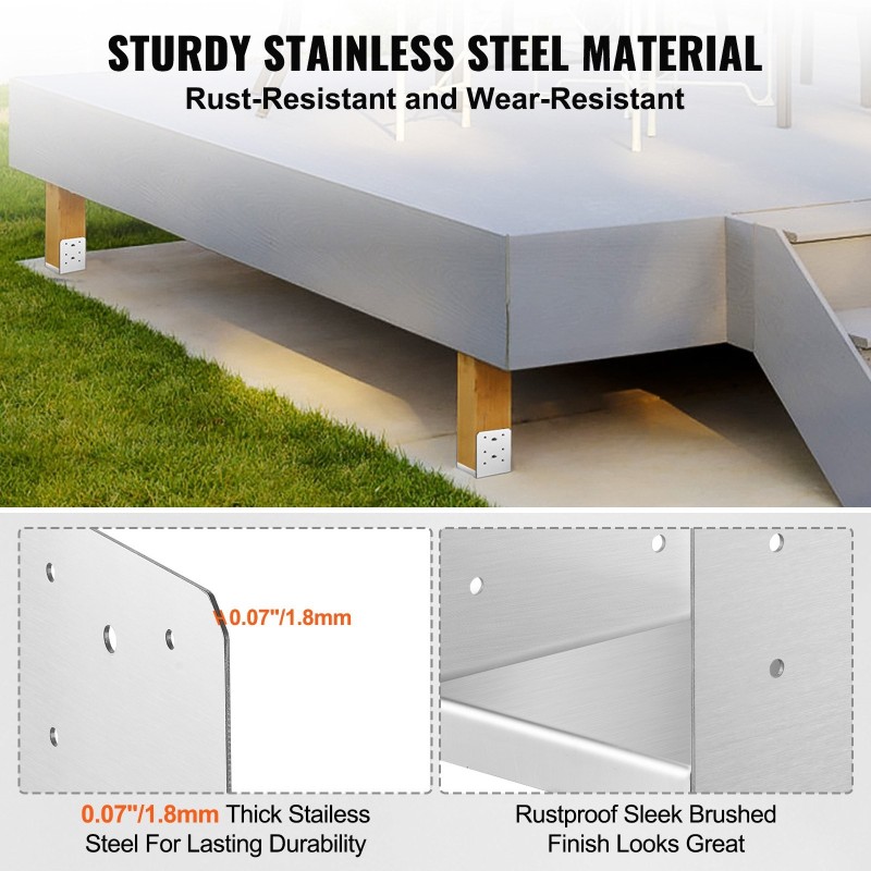 Säädettävä tolppajalka ruostumattomasta teräksestä sisämitat 150 x 139,7 mm 10 kpl puupylväälle