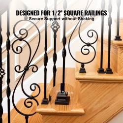 Kaidetassut alumiiniseoksesta 1/2 tuuman neliöbalustereille 50 kpl satiininmusta