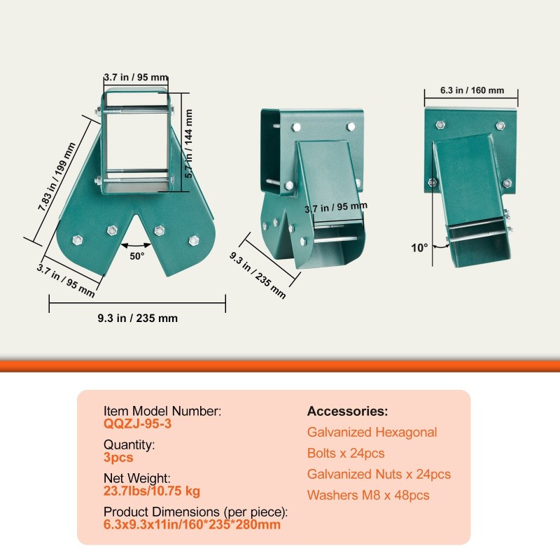 A-runkoinen keskikiinnike hiiliteräs 101.6x101.6 mm jaloille 101.6x152.4 mm palkille 3 kpl vihreä