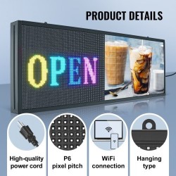 LED-mainoskyltti ohjelmoitava täysvärinen P6 99x41 cm langaton USB-ohjaus