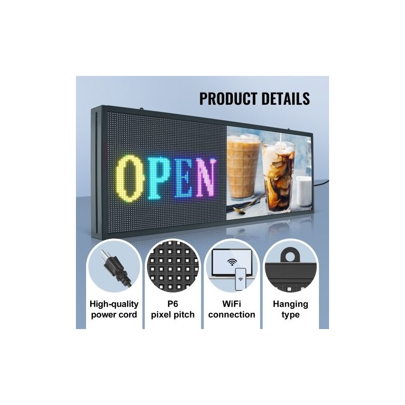 LED-mainoskyltti ohjelmoitava täysvärinen P6 99x41 cm langaton USB-ohjaus