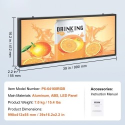 LED-mainoskyltti ohjelmoitava täysvärinen P6 99x41 cm langaton USB-ohjaus