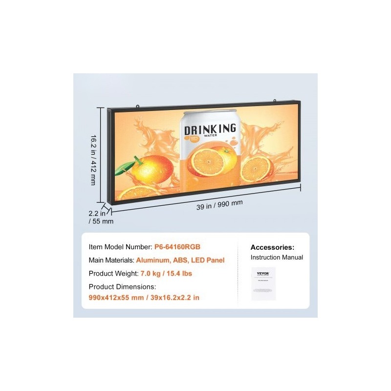 LED-mainoskyltti ohjelmoitava täysvärinen P6 99x41 cm langaton USB-ohjaus