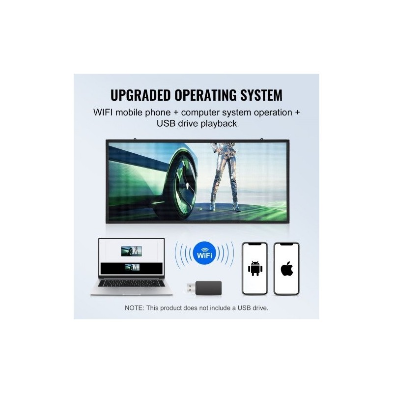 Ohjelmoitava täysvärinen P5 vierivä LED-kyltti 67x35 cm alumiini ABS WiFi USB