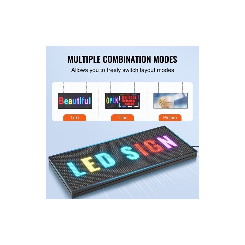 Ohjelmoitava täysvärinen P5 vierivä LED-kyltti 67x35 cm alumiini ABS WiFi USB