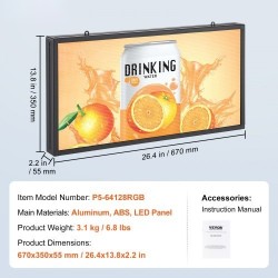 Ohjelmoitava täysvärinen P5 vierivä LED-kyltti 67x35 cm alumiini ABS WiFi USB