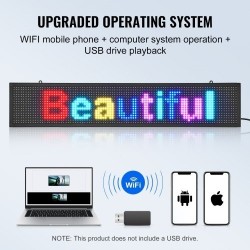 Ohjelmoitava täysvärinen P10 LED-mainostaulu 99 x 19 cm alumiinikehyksellä langaton USB ohjaus