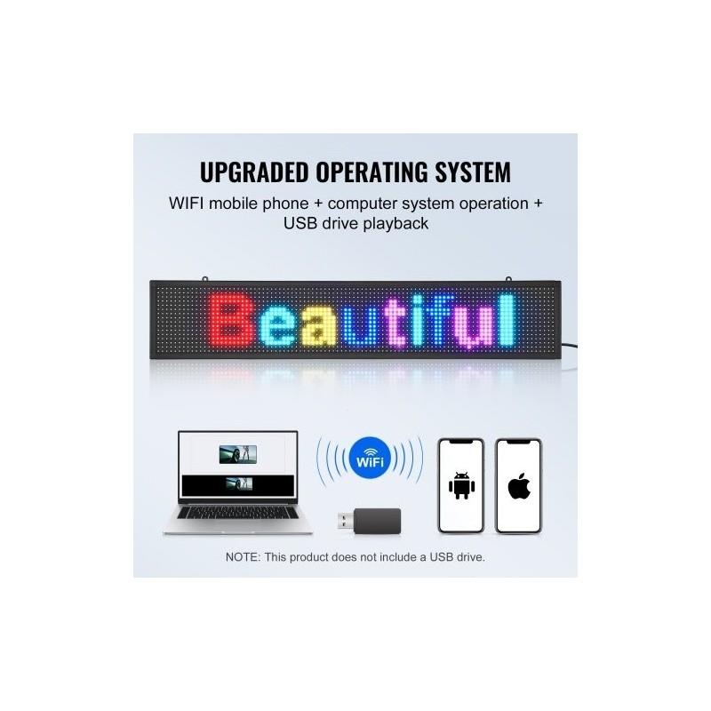 Ohjelmoitava täysvärinen P10 LED-mainostaulu 99 x 19 cm alumiinikehyksellä langaton USB ohjaus