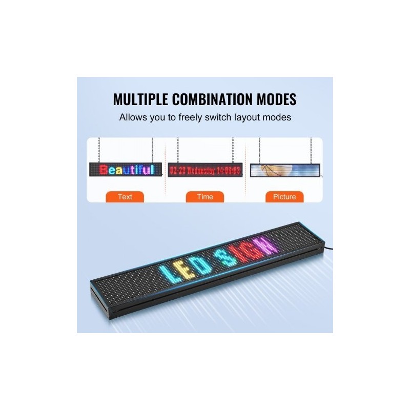 Ohjelmoitava täysvärinen P10 LED-mainostaulu 99 x 19 cm alumiinikehyksellä langaton USB ohjaus