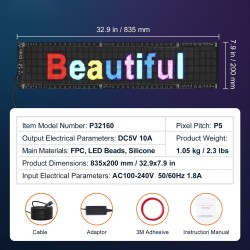 LED-mainoskyltti ohjelmoitava täysvärinen P5 vierivä 83,5x20 cm Bluetooth-sovellus