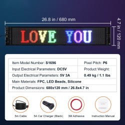 LED-näyttö ohjelmoitava täysvärinen vierivä P6 68x12 cm Bluetooth-sovellusohjaus