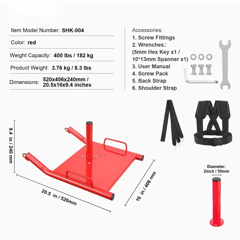 Teräs vetokelkka nopeus ja voimaharjoitteluun 182 kg kuormankesto punainen 2 tuuman levypainoille