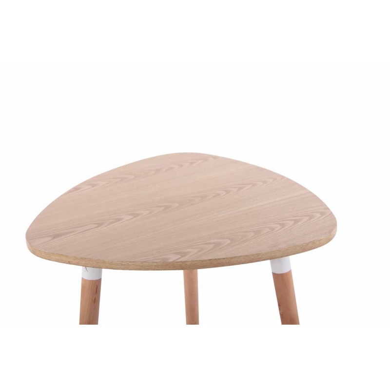 Kolmionmuotoinen keittiöpöytä pyökkijalustalla ja säädettävillä lattiasuojilla