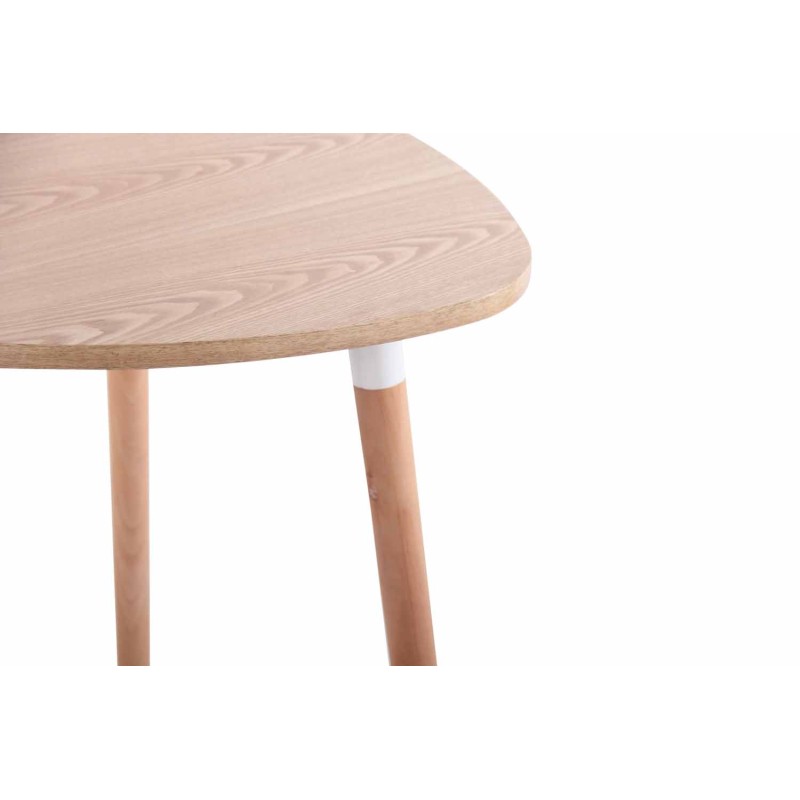 Kolmionmuotoinen keittiöpöytä pyökkijalustalla ja säädettävillä lattiasuojilla