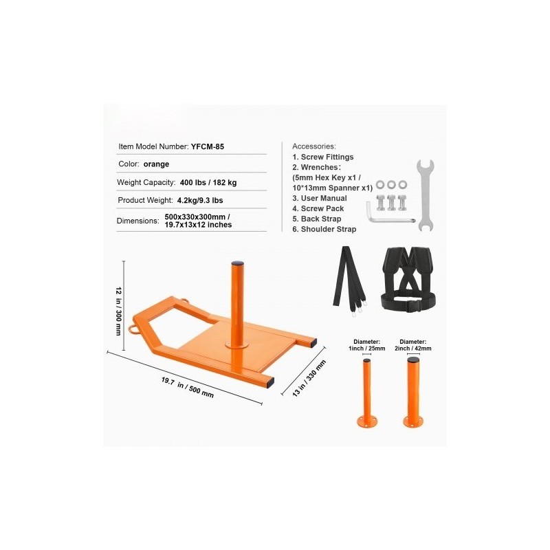 Vetoreki teräsrunkoinen jauhepinnoitettu oranssi soveltuu yhden ja kahden tuuman levypainoille