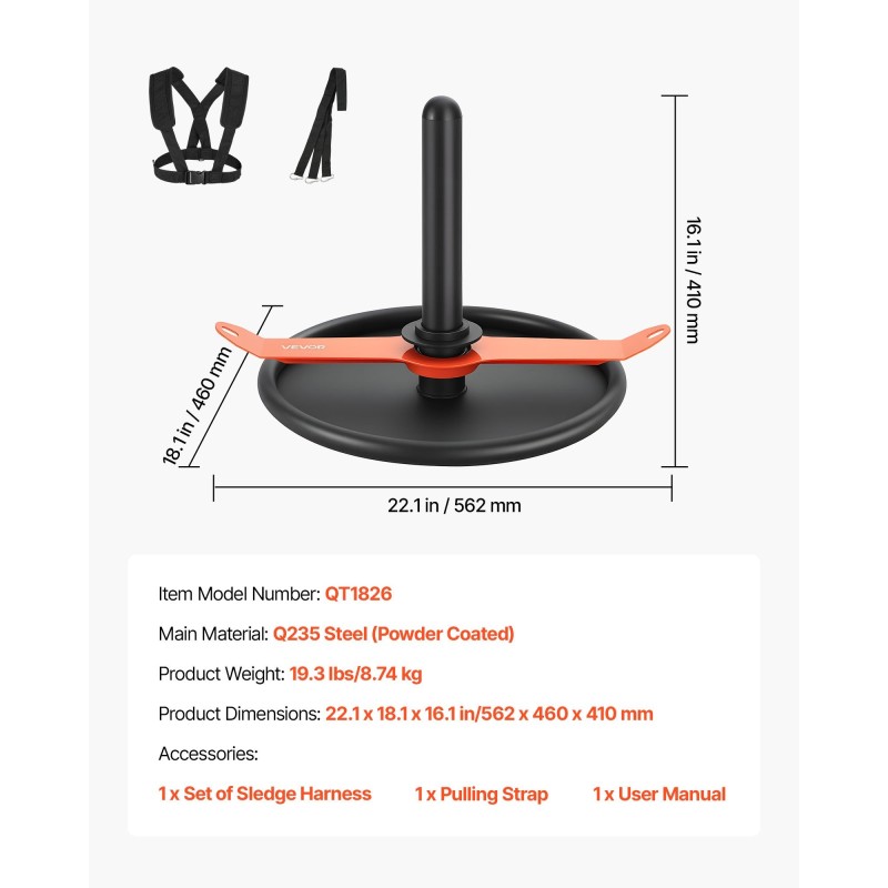 Teräksinen voimareki yhteensopiva 51 millimetrin reiälle vetovaljaalla oranssi ja musta