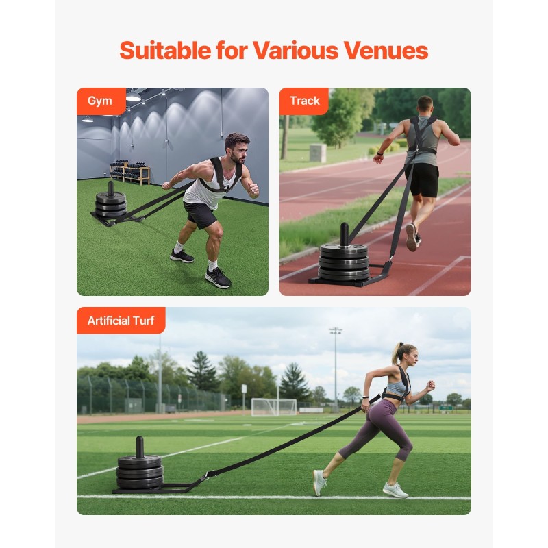 Teräksinen voimareki vetoharjoitteluun musta valjaiden kanssa 25 ja 51 mm levypainoille yhteensopiva