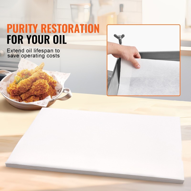 Friteerausöljyn suodatinpaperi 100 arkkia koko 653 x 430 mm yhteensopiva 55L suodatuslaitteelle
