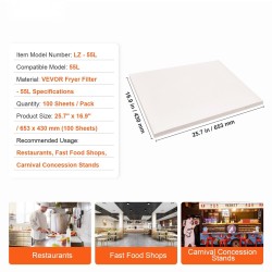 Friteerausöljyn suodatinpaperi 100 arkkia koko 653 x 430 mm yhteensopiva 55L suodatuslaitteelle