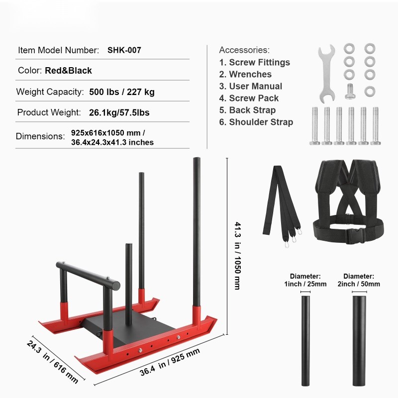 Voimaharjoittelukelkka teräsrunkoinen 227 kg kantavuus sopii 1 ja 2 tuuman levypainoille