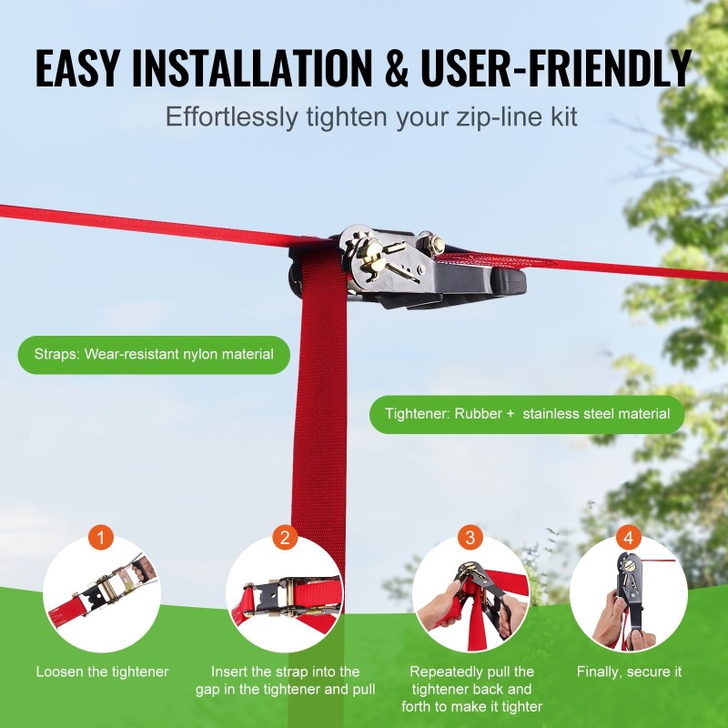 Vaijeriliukusarja 19,8 m kantavuus 227 kg nylon turvavaljaat istuin ohjaustanko