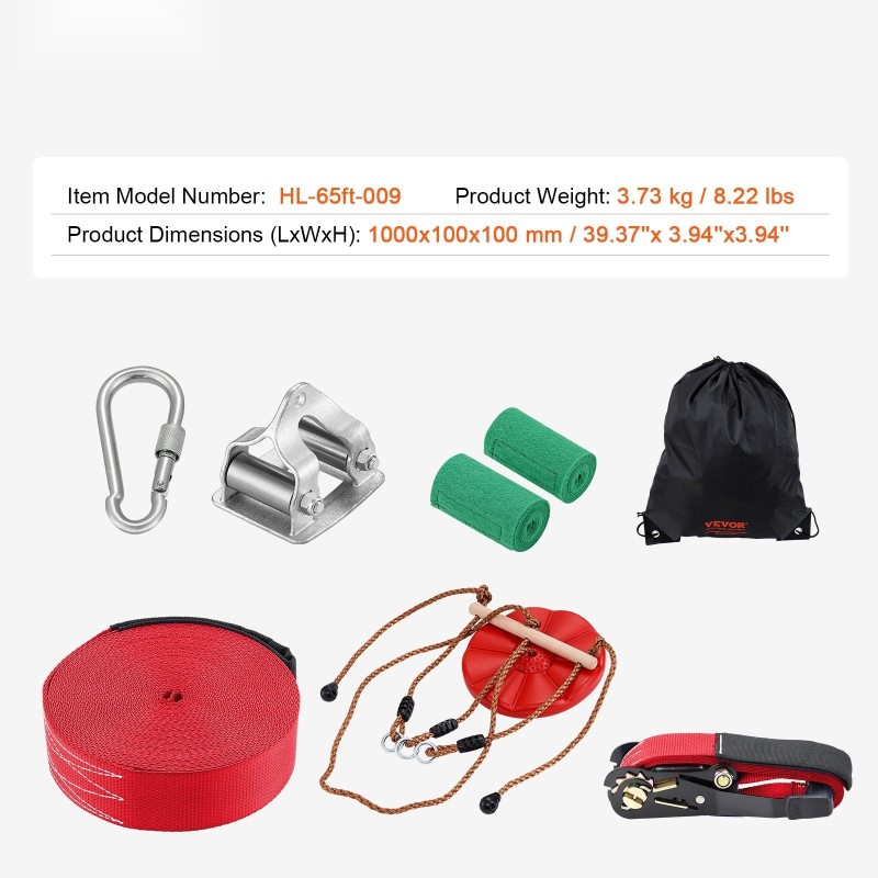 Vaijeriliukusarja 19,8 m kantavuus 227 kg nylon turvavaljaat istuin ohjaustanko