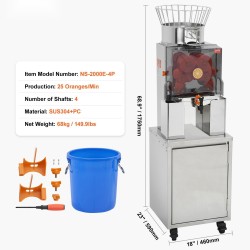 Ammattikäyttöinen automaattinen appelsiinimehupuristin SUS304 ruostumaton teräs PC-suojakansi vesihana 25 appelsiinia minuutissa