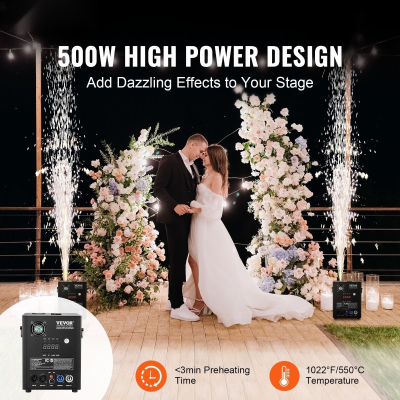 Kylmäsädeefektikone 500W alumiiniseosrunko DMX ja langaton ohjaus säädettävä 2-4 m lavakäyttöön