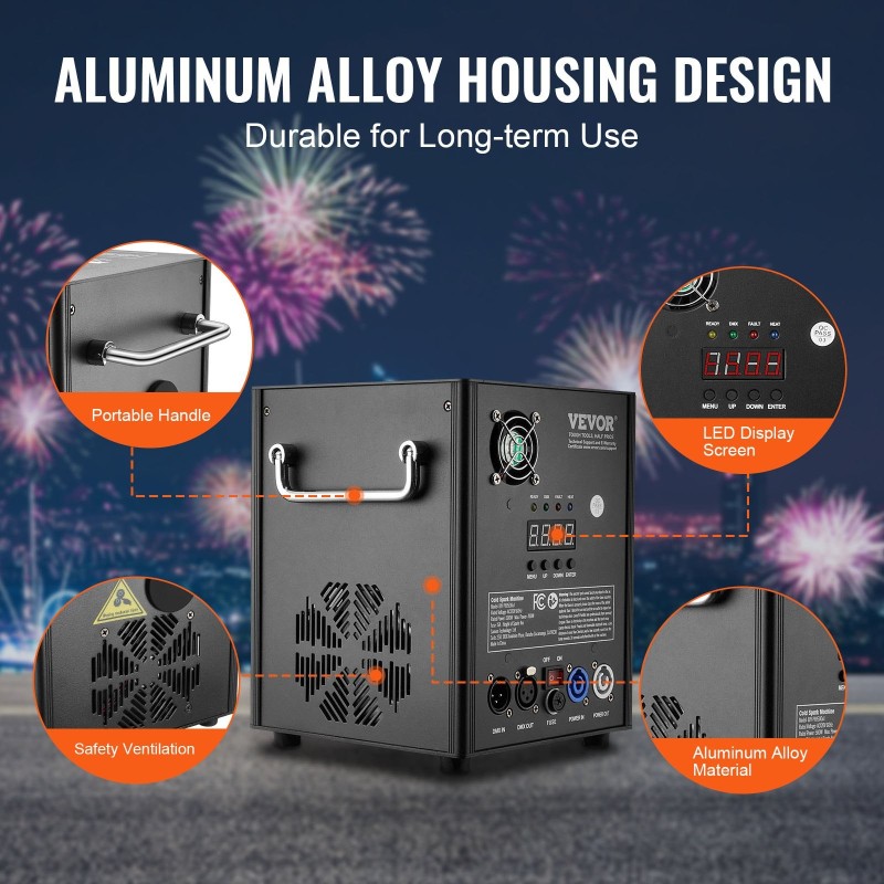Kylmäkipinälaite alumiiniseosrunko 500 W säädettävä 2–4 m 2 kpl DMX-ohjaus