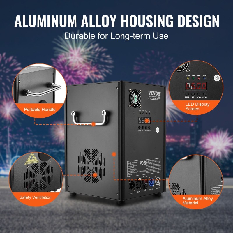 Kylmäsuihkukoneet 2 kpl 700W alumiiniseos säädettävä 2–5 m DMX-ohjaus lavaan ja juhliin