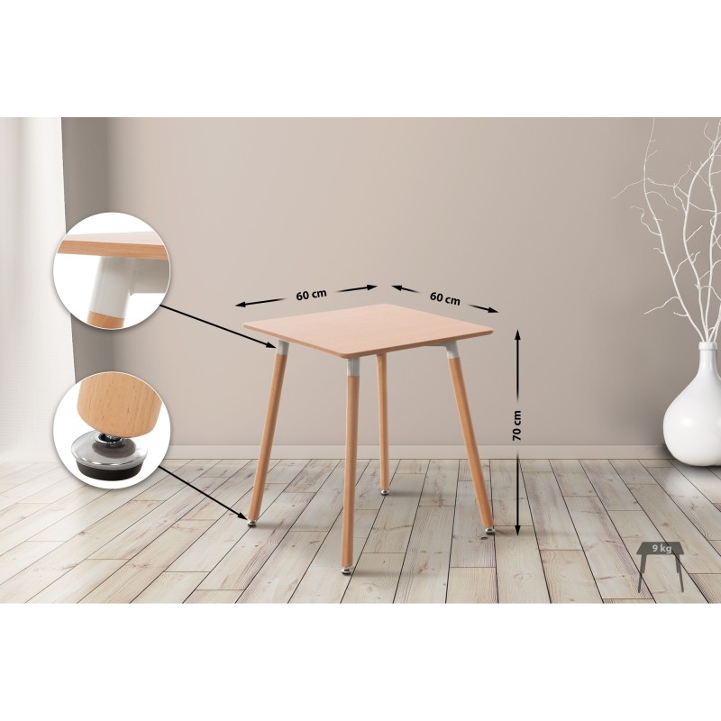 Viborg-keittiöpöytä pyökkijalustalla, säädettävä, kaksi kokoa, helppo koota