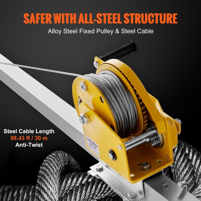 Pelastotripodi teräsvaijerilla 30 m säädettävät jalat 1,34–2,15 m 180 kg kapasiteetti