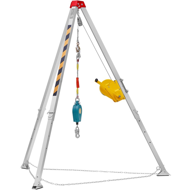 Pelastuskolmijalka metallirunko 1179 kg vetokyky 30 m teräsvaijeri säädettävät jalat