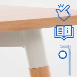 Viborg-keittiöpöytä pyökkijalustalla, säädettävä, kaksi kokoa, helppo koota