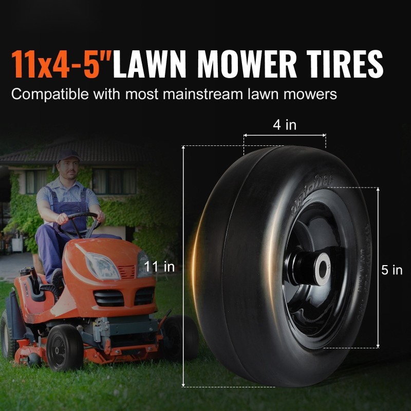 Ruohonleikkurin täytettömät PU-renkaat 11x4-7 tuumaa 2 kpl teräsvanteella