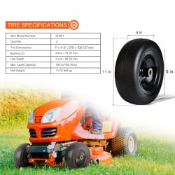 Ruohonleikkurin täytettömät PU-renkaat 11x4-7 tuumaa 2 kpl teräsvanteella