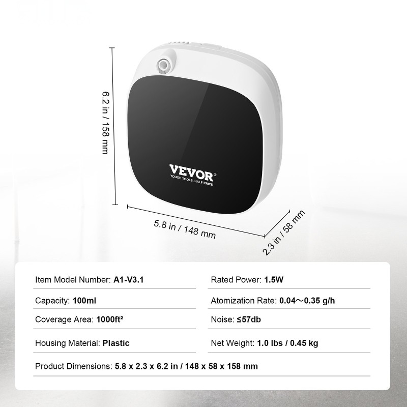 Huonetuoksulaite 100 ml säiliö kylmäilmahajotus vesitön langaton ohjaus 1000 neliöjalan tiloihin